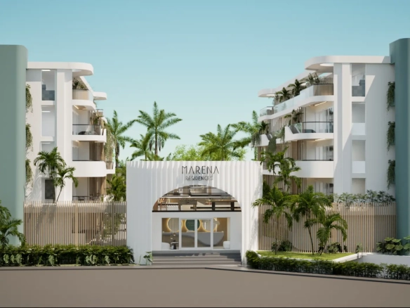 Marena Residences Pueblo Bayahibe Apartamento de 2 dormitorios en venta en urbanización cerrada con piscina climatizada Jacuzzi Zona de barbacoa y Parqueo
