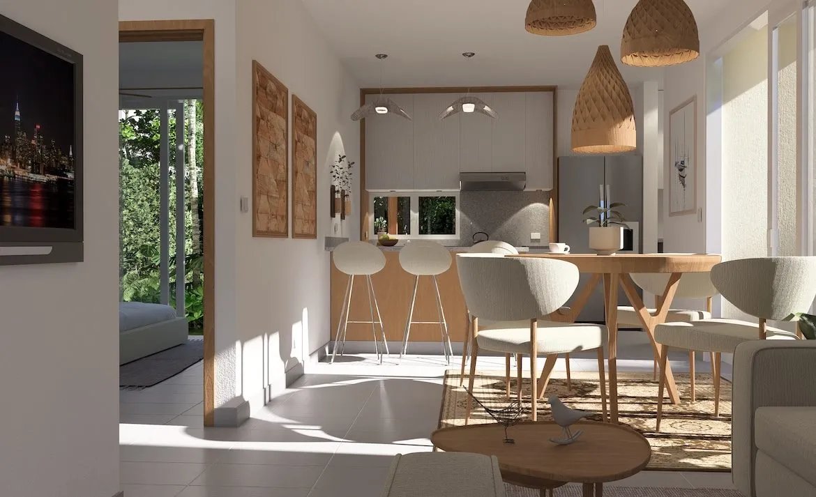 villa sole mio punta cana house for sale two bedrooms macao beach sala comedor cocina