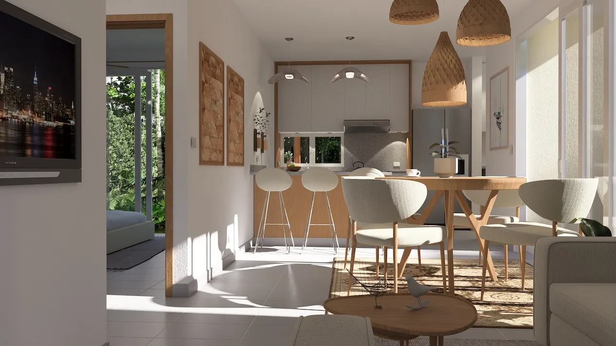 villa sole mio punta cana house for sale two bedrooms macao beach sala comedor cocina