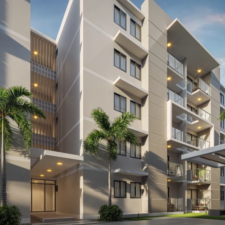 Bavaro Island II Smart Apartamento en venta en Punta Cana con piscina y jardines tropicales.