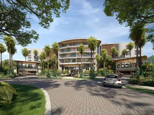 Apartamento FairWind de 1 habitación en venta en Cap Cana con vistas al campo de golf Las Iguanas y moderno vestíbulo.