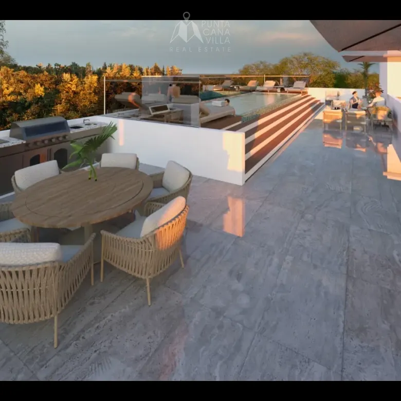 Orion Residences 2 Bedroom Penthouse for sale in Costa Bavaro Punta Cana with private beach access and 130 m² layout.