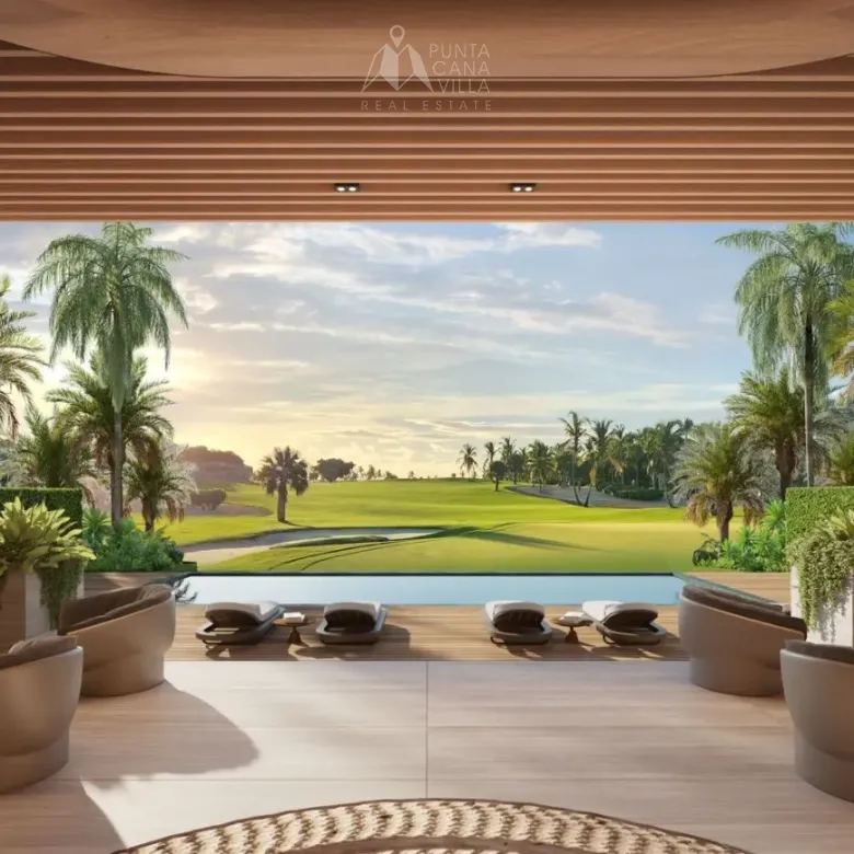 The FairWind 2 Bedroom Penthouse for sale in Cap Cana featuring a private rooftop terrace and views of Las Iguanas Golf Course.