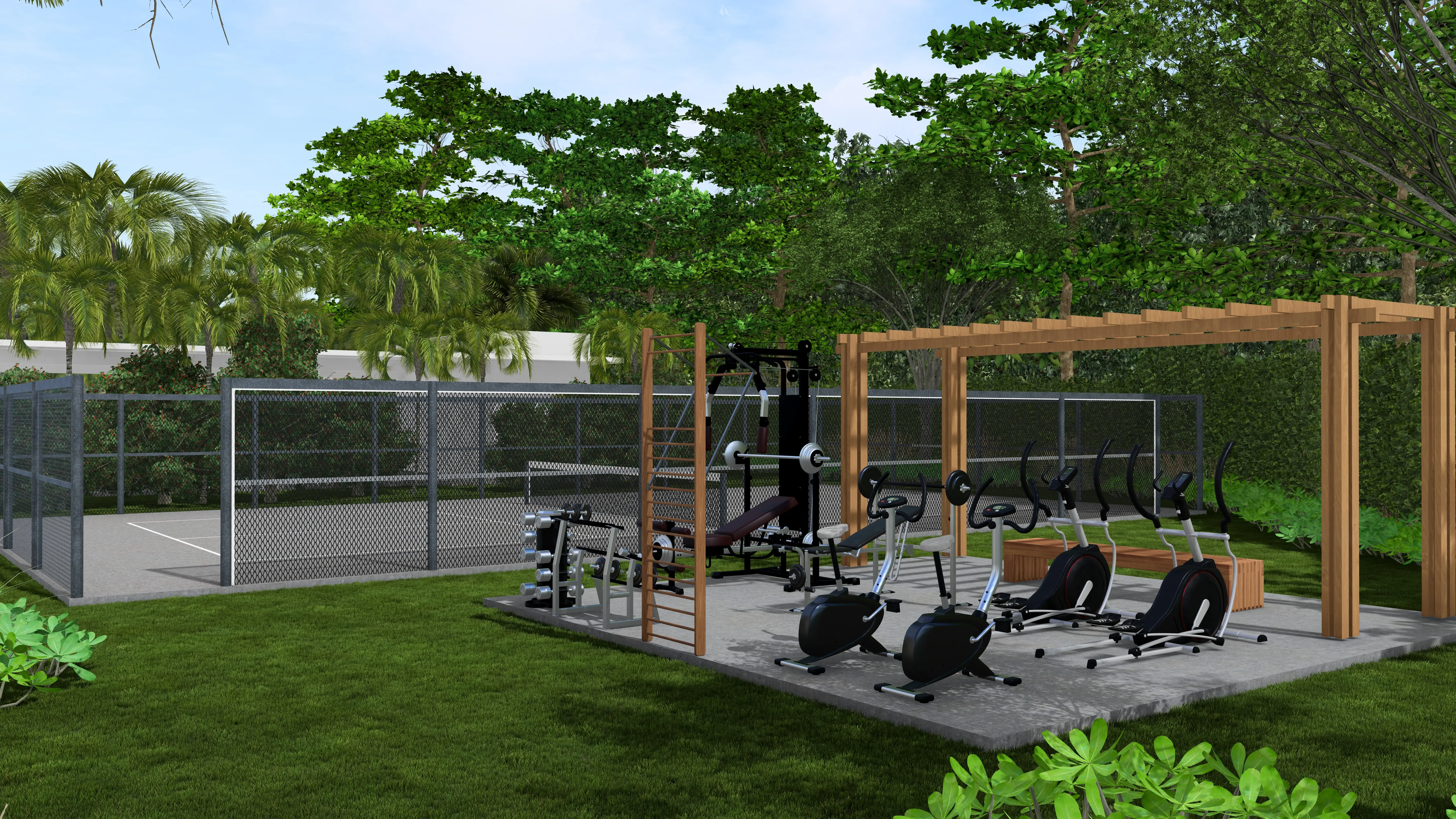 Villa Sole Mio, Punta Cana, Playa de Macao 16 Outdoor gym surrounded by tropical greenery at Villas Sole Mio in Punta Cana