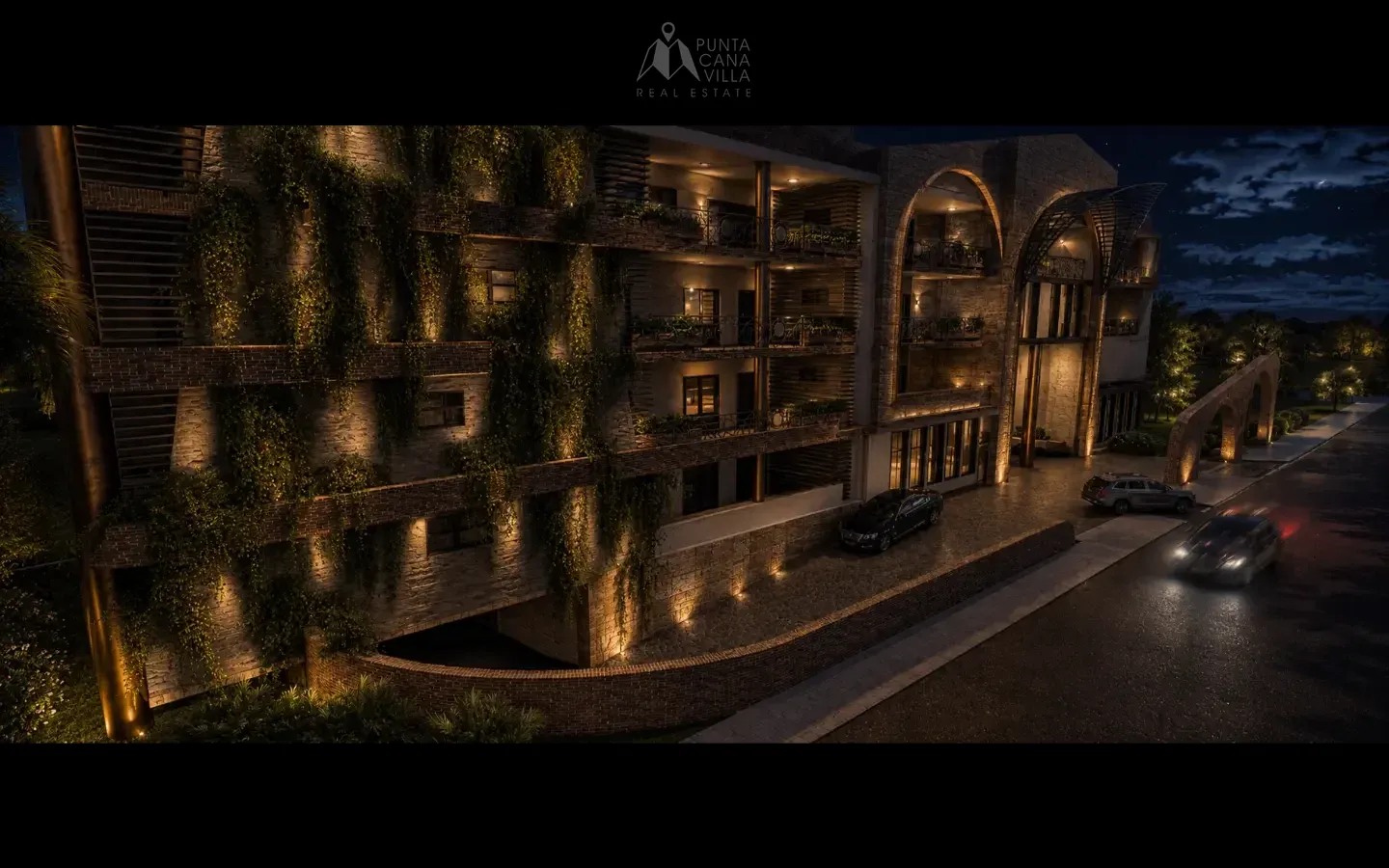 Modern architecture of the apartment complex