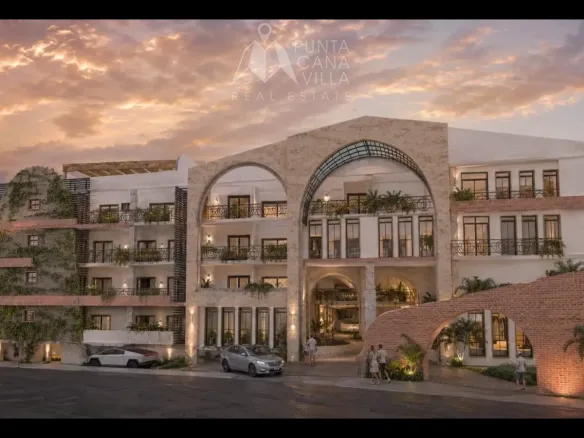 Extérieur moderne du bâtiment de condos Belara Cap Cana avec piscine