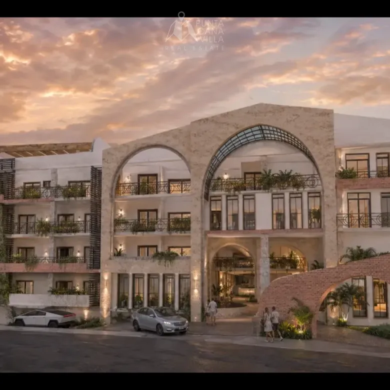 Extérieur moderne du bâtiment de condos Belara Cap Cana avec piscine